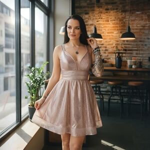 Nova Luxe ✦ Radiant Night Mauve Sequin Mini Dress ✦ Deep V Illusion Panel Straps